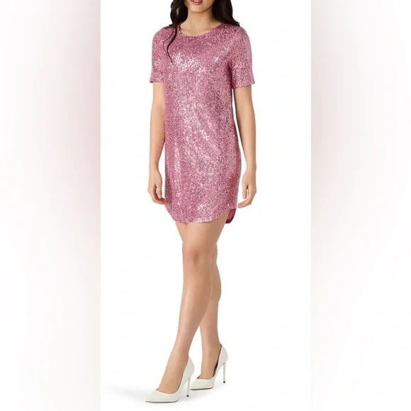 Betsey Johnson brand, size XL, new with tags, Pink Sequin Dress, high/low shift - Picture 3 of 10